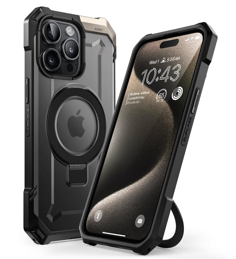 SupCase حافظة SUPCASE لجهاز iPhone 15 Pro Max مع حامل (Grip Unicorn Beetle)، [متوافقة مع MagSafe] [حماية من السقوط بمعيار عسكري] حافظة هاتف مغناطيسية ثقيلة ومتينة لجهاز iPhone 15 Pro Max، سوداء - Image 1