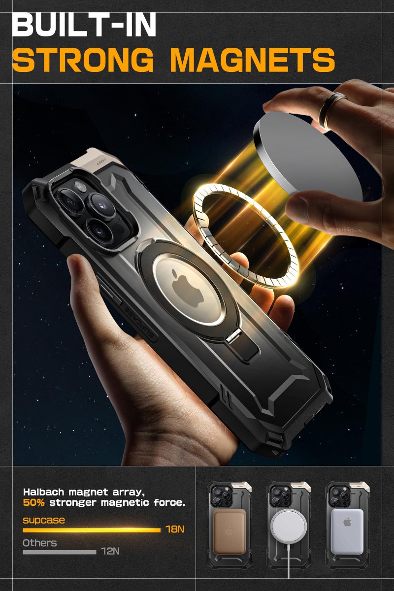 SupCase حافظة SUPCASE لجهاز iPhone 15 Pro Max مع حامل (Grip Unicorn Beetle)، [متوافقة مع MagSafe] [حماية من السقوط بمعيار عسكري] حافظة هاتف مغناطيسية ثقيلة ومتينة لجهاز iPhone 15 Pro Max، سوداء - Image 5
