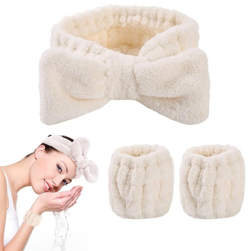Luxoper 3 Pcs Microfiber Skincare Headband Wristband Set for Makeup Face Washing and Spa Treatment Elastic Womens Facial Headband and Wrist Wash Bands for Skincare and Facial Care - Image 1