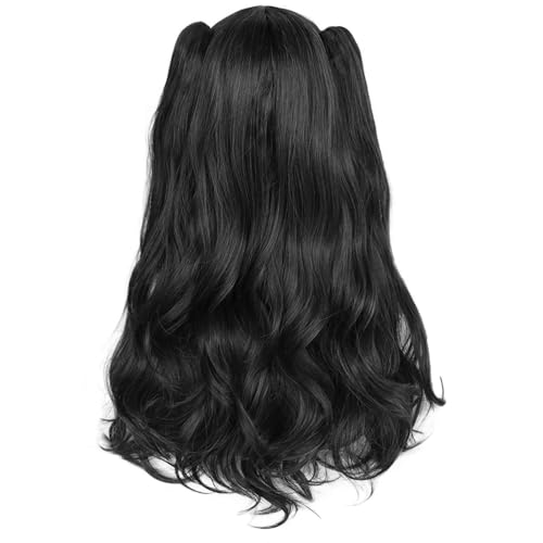 ANOGOL Hair Cap+ Black Pigtail Wigs Nadja Wig Rin Tohsak Wig Long Black Cosplay Wigs Women Girls Lolita 2 Ponytails with Clips Synthetic Hair for Halloween Costume Party - Image 3