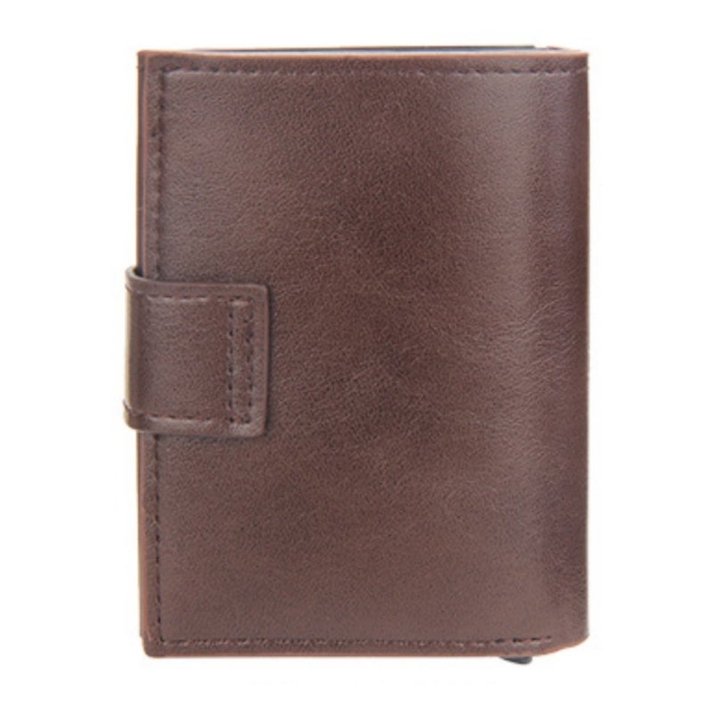 Leather Wallets for Men, Slim Minimalist Wallet Credit Card Holder Wallet Pop Up Design, RFID Blocking Metal Bank Card Case with Coins Pocket, ID Window, Hold up to 8 Cards, Button Lock, Brown - Image 4