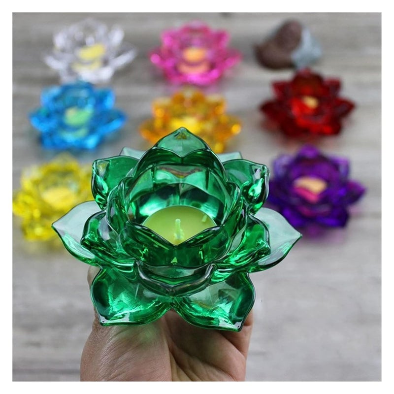 Sri Sai Tradelink 120mm Quartz Crystal Lotus Flower Crafts Glass Paperweight Fengshui Ornaments Figurines Home Wedding Party Decor Gifts Souvenir Candle Holder Color Green  - Image 1
