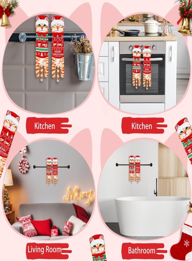 Hercicy 2 Pcs Christmas Funny Cat Hand Towels for Bathroom Kitchen Decor Cute Kitten Decorative Hanging Towels for Housewarming Christmas Valentines Thanksgiving Birthday Cat Lovers Gifts - Image 5