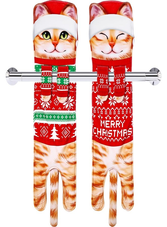Hercicy 2 Pcs Christmas Funny Cat Hand Towels for Bathroom Kitchen Decor Cute Kitten Decorative Hanging Towels for Housewarming Christmas Valentines Thanksgiving Birthday Cat Lovers Gifts - Image 1