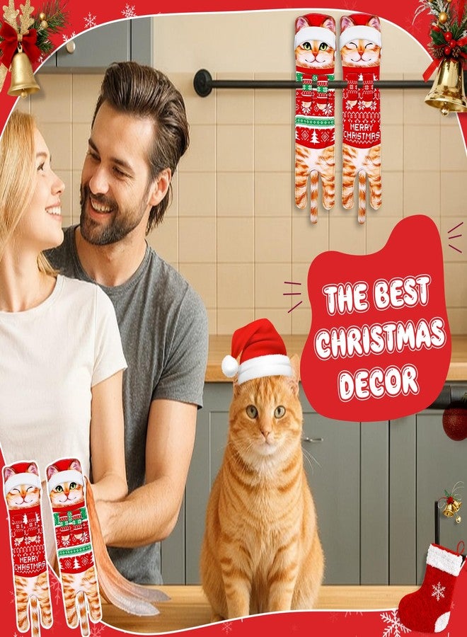 Hercicy 2 Pcs Christmas Funny Cat Hand Towels for Bathroom Kitchen Decor Cute Kitten Decorative Hanging Towels for Housewarming Christmas Valentines Thanksgiving Birthday Cat Lovers Gifts - Image 3