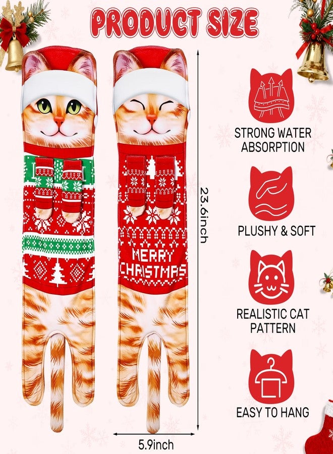 Hercicy 2 Pcs Christmas Funny Cat Hand Towels for Bathroom Kitchen Decor Cute Kitten Decorative Hanging Towels for Housewarming Christmas Valentines Thanksgiving Birthday Cat Lovers Gifts - Image 2