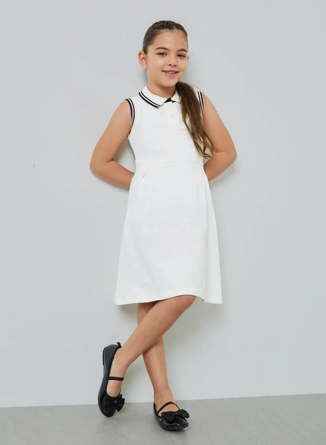 ستايلي Girls White Polo T-Shirt Dress With Tipping Detail