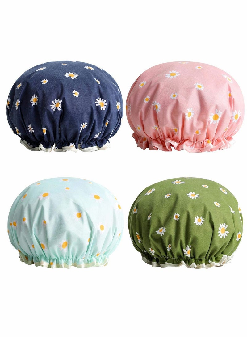 SYOSI Shower Caps, Bath Cap, for Women Waterproof Double Layered Elastic Shower Cap (4 Pack) - Image 1