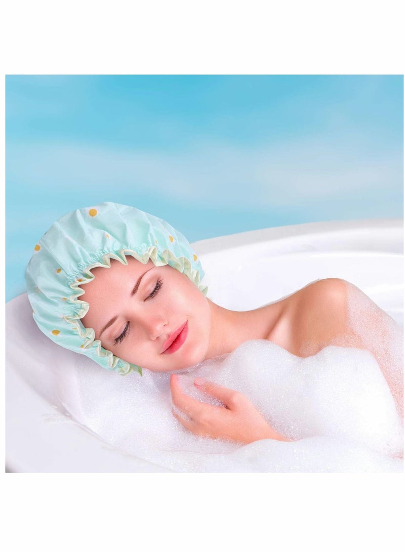 SYOSI Shower Caps, Bath Cap, for Women Waterproof Double Layered Elastic Shower Cap (4 Pack) - Image 2