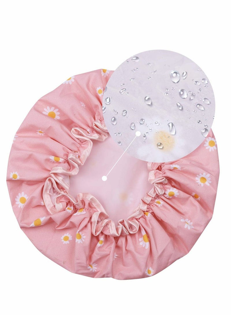 SYOSI Shower Caps, Bath Cap, for Women Waterproof Double Layered Elastic Shower Cap (4 Pack) - Image 5