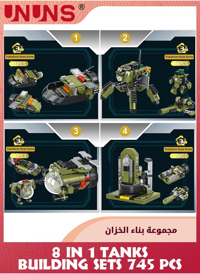 UNUNS 745Pcs Tanks Building Toy,8-in-1 Tank Building Blocks Toys,STEM Building Set For Kids 6-12 Years Old,Army Helicopter Toys Gift For Boys Girls 6 7 8 9 10 11 12 Years Old  - Image 4