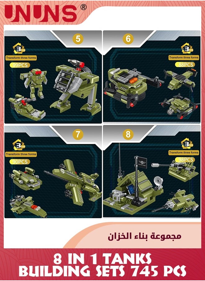 UNUNS 745Pcs Tanks Building Toy,8-in-1 Tank Building Blocks Toys,STEM Building Set For Kids 6-12 Years Old,Army Helicopter Toys Gift For Boys Girls 6 7 8 9 10 11 12 Years Old  - Image 5