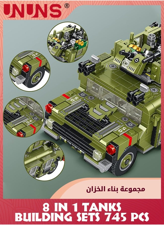 UNUNS 745Pcs Tanks Building Toy,8-in-1 Tank Building Blocks Toys,STEM Building Set For Kids 6-12 Years Old,Army Helicopter Toys Gift For Boys Girls 6 7 8 9 10 11 12 Years Old  - Image 3