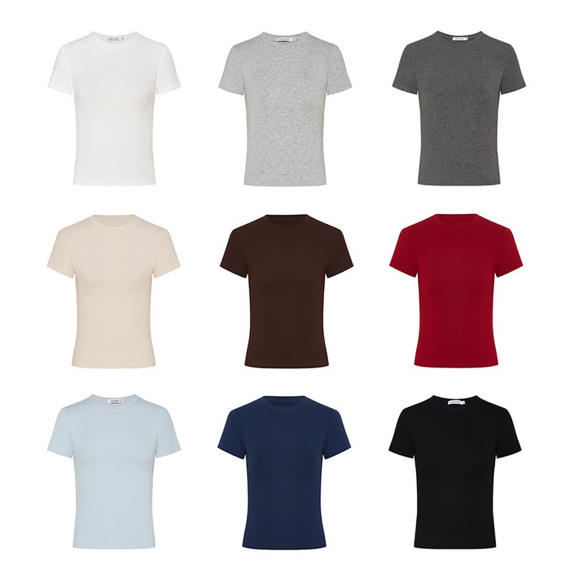 220G Summer Design Slim-Fit Flattering Short-Sleeve T-Shirt For Women In Red With A Structured Cut - Image 5