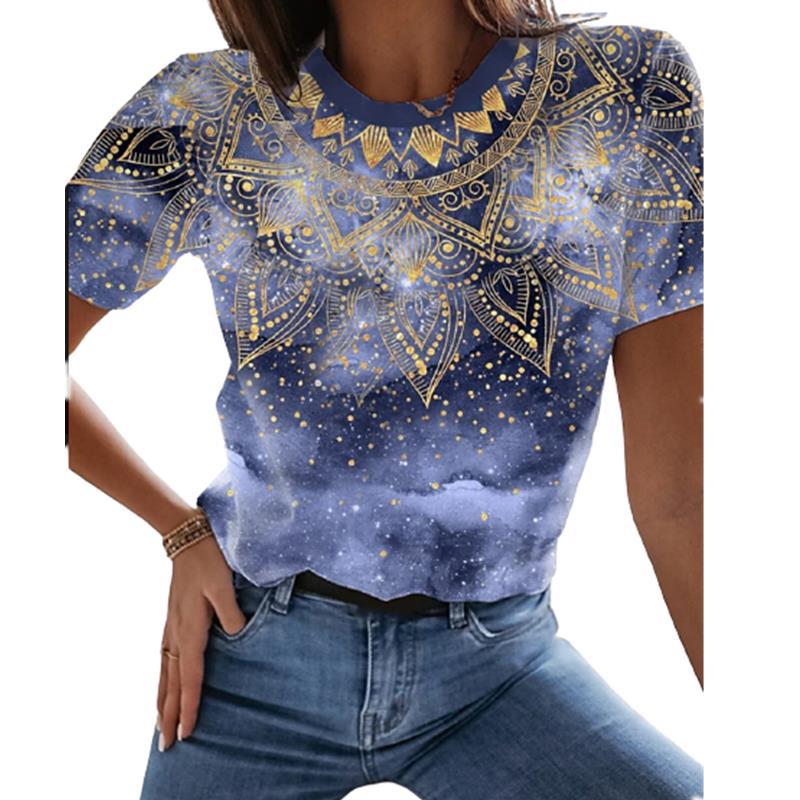 Color-added 2021 AliExpress Pullover Round Neck Abstract Painting Style Printed Street Trendy Short-sleeved Multicolor Loose T-shirt - Image 3
