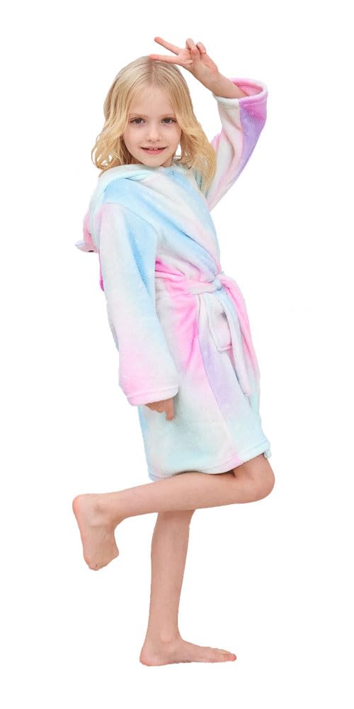 Unicorn Girls BathrobeFun Soft Plush Robes Toddler Hooded Robe Nightgown Shallow Starry Sky