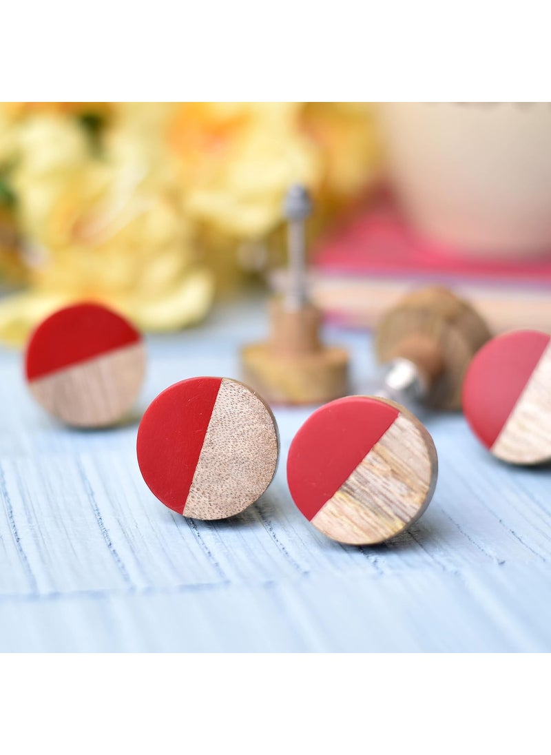 Indian-Shelf IndianShelf 8 Piece Handmade Red Solid Dresser Pulls Vintage Wooden and Resin 330 cm 