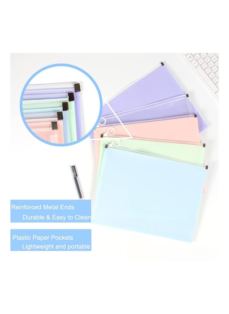KASTWAVE - Expanding A4 Zip Wallets Assorted Large Capacity A4 File Organizer, Document Bag, Paperwork Pouch Zipper File Folder, A4 Letter Envelope Pocket Zip Storage Bag, for Office School Home Travel (5PCS) - Image 1