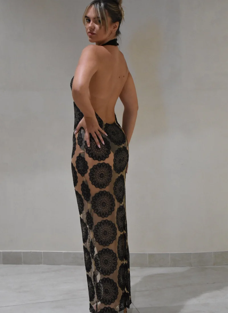 Deme Studio  Gia Backless Mesh Maxi Dress for Women | Best Price UAE