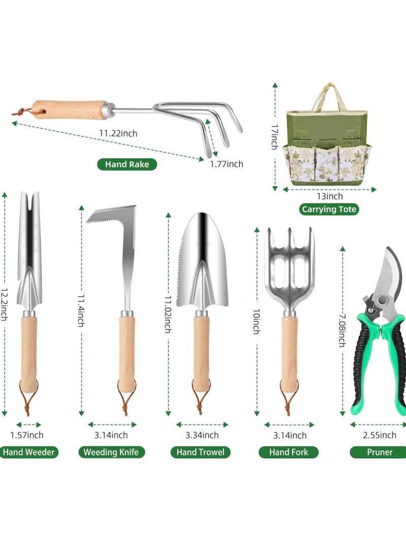 ONLYMAY 9-Piece Premium Gardening Tool Set for Women - Heavy Duty Stainless Steel Rust-Proof Tools with Fashion Storage Tote | Perfect Gardening Gifts for Mom, Mother's Day, Birthday & Outdoor (Green) - Image 5