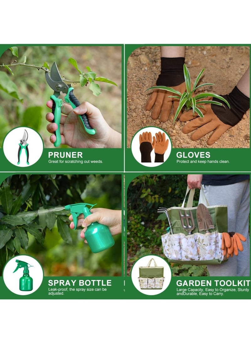 ONLYMAY 9-Piece Premium Gardening Tool Set for Women - Heavy Duty Stainless Steel Rust-Proof Tools with Fashion Storage Tote | Perfect Gardening Gifts for Mom, Mother's Day, Birthday & Outdoor (Green) - Image 3