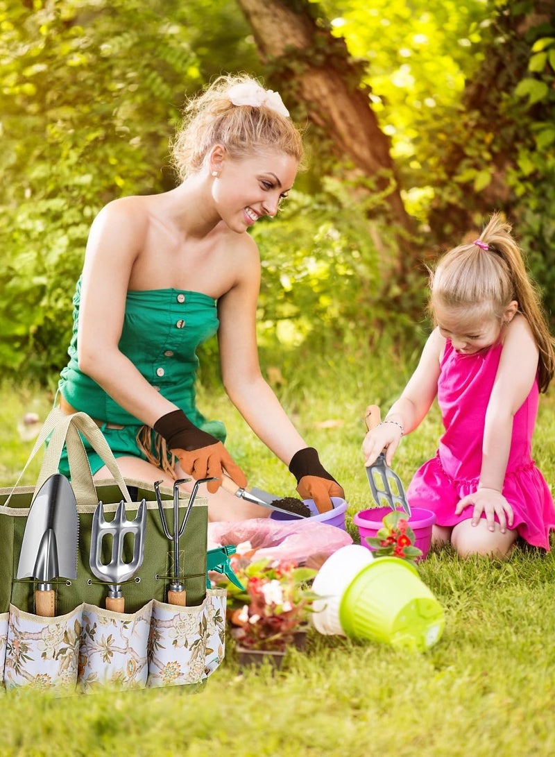 ONLYMAY 9-Piece Premium Gardening Tool Set for Women - Heavy Duty Stainless Steel Rust-Proof Tools with Fashion Storage Tote | Perfect Gardening Gifts for Mom, Mother's Day, Birthday & Outdoor (Green) - Image 2
