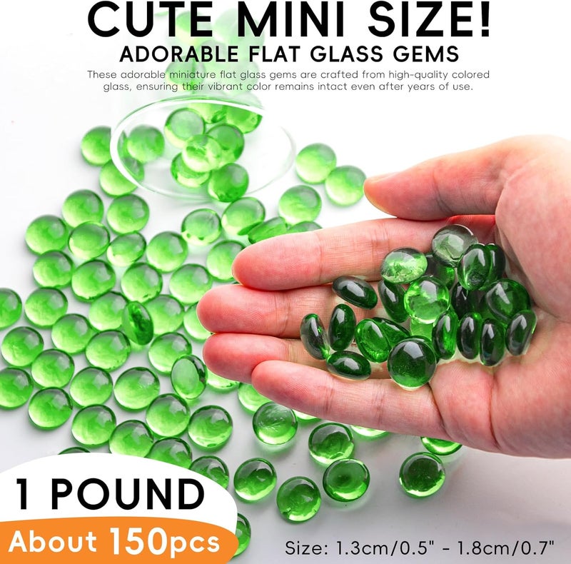 Meschett 0.45kg Green Glass Marbles, Mini Flat Glass Beads ~ 150pcs for Vase Fillers, Mancala Gems Fish Tank Rocks for Tabletop Aquarium (0.5"~0.7") - Image 2