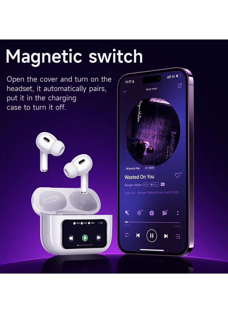 HOCO EW72 Wirelss Bluetooth 5.4 ANC Noise Reduction Earphone With LED Full Touch Smart Screen Charging Box Music Sports Earbuds