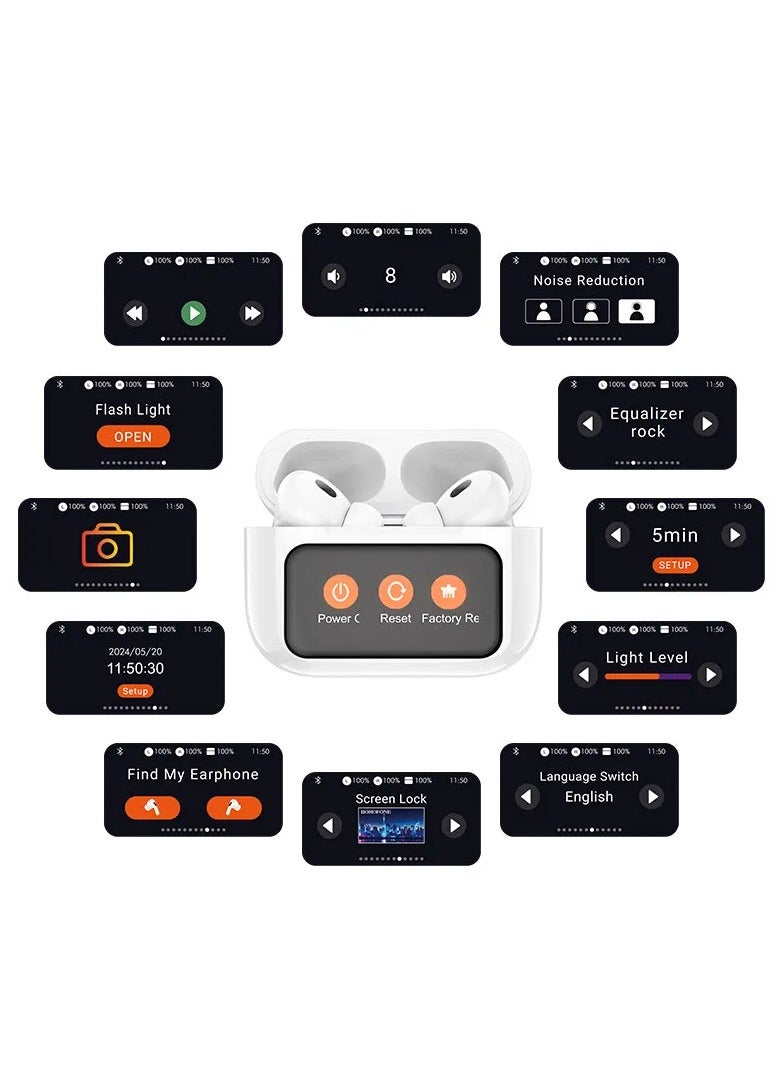 HOCO EW72 Wirelss Bluetooth 5.4 ANC Noise Reduction Earphone With LED Full Touch Smart Screen Charging Box Music Sports Earbuds