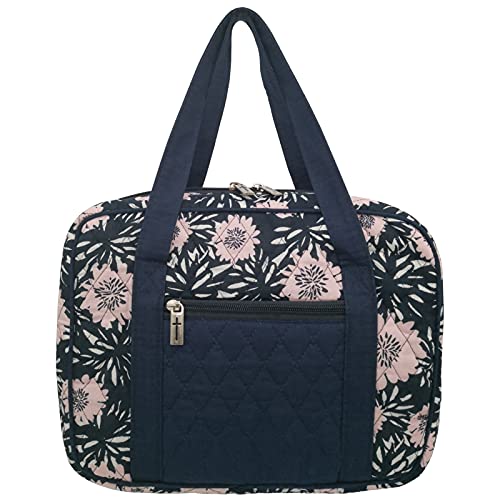 DIWI Quilted Bible Cover Extra Large Sizes 11.25 X 8.25 X 2.75 Inches Bible Tote Good Book Case (XL, C2 Navy Pink) - Image 1