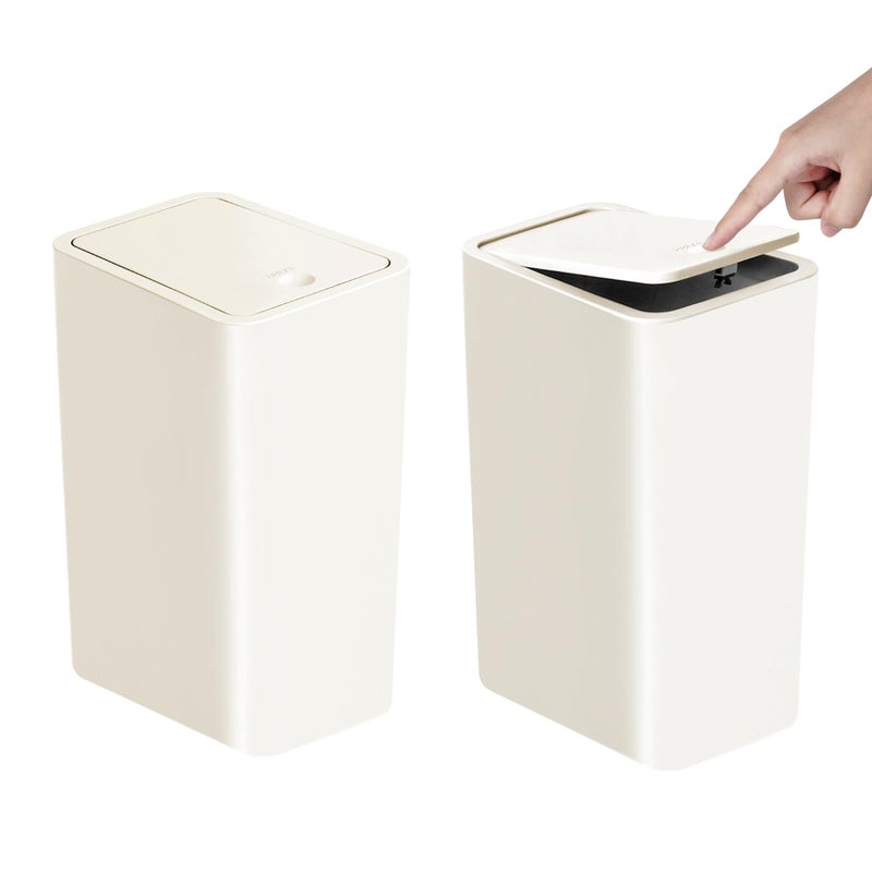 TIPGO Bathroom Trash Can with Lid 10 Liter 26 Gallon Slim Garbage Can Small Trash Bin Waste Basket with PopUp Lid for Kitchen Bedroom Living Room Office 2 Pack White