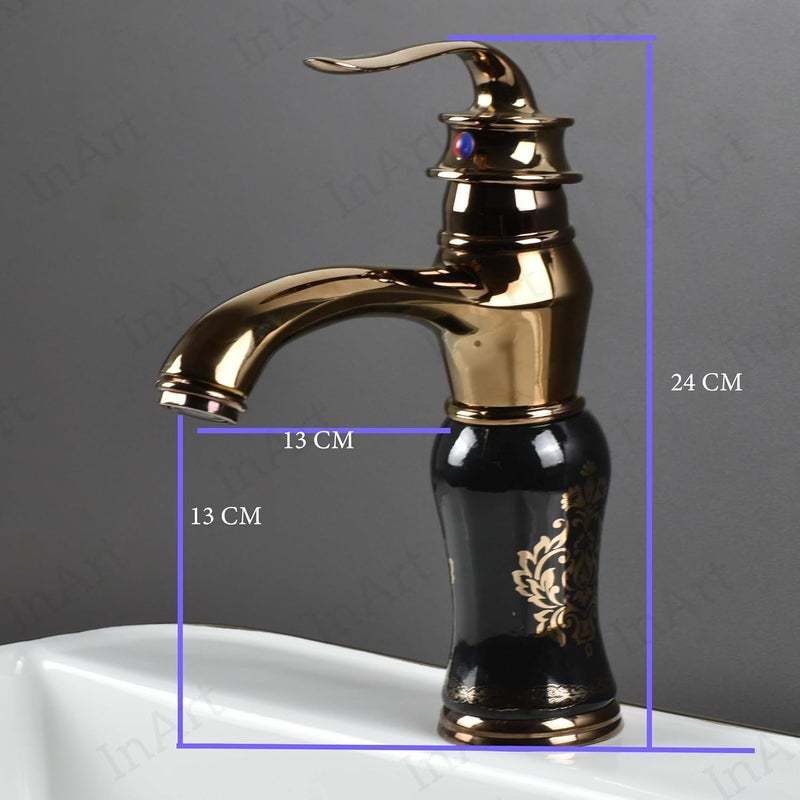 InArt Black Rose Gold Finish Basin Pillar Cock Tap Faucet for Wash Basin, Hot & Cold Water Mixer, Single Handle, Waterfall Design, Table Mount/Deck Mount (Black Rose Gold) - Image 3