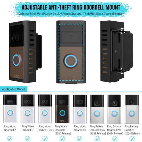 PUUUCI Anti-Theft Doorbell Mount with Adjustable Angle(45-135 Degrees),Upgraded Steel Metal Bracket for Ring Battery Video Doorbell 2/3/4/(2020 Release)/(2024 Release)/Plus/Pro Cover Holder Not Block Sensor - Image 2