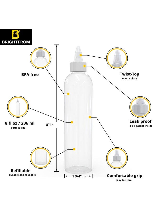 BRIGHTFROM Twist Top Applicator Bottles, Clear 8 Oz Bpa-Free Plastic, Empty, Squeeze, Refillable - Open/Close Nozzle - Multi Purpose (Pack Of 4) - Image 2