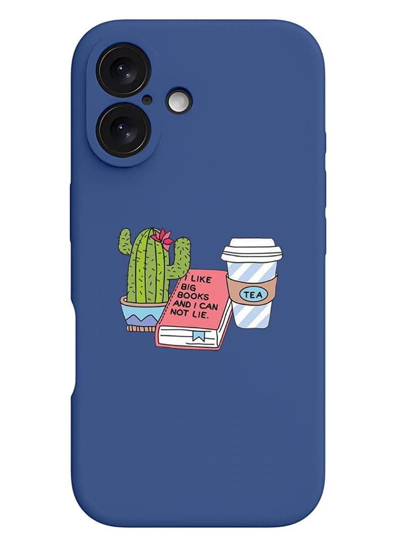 Theodor iPhone 16 Plus Blue Protective Slim Fit Case Liquid Silicone Cover with Full Body Protection Anti-Scratch Shockproof Case For iPhone - cactus coffee books - Image 1
