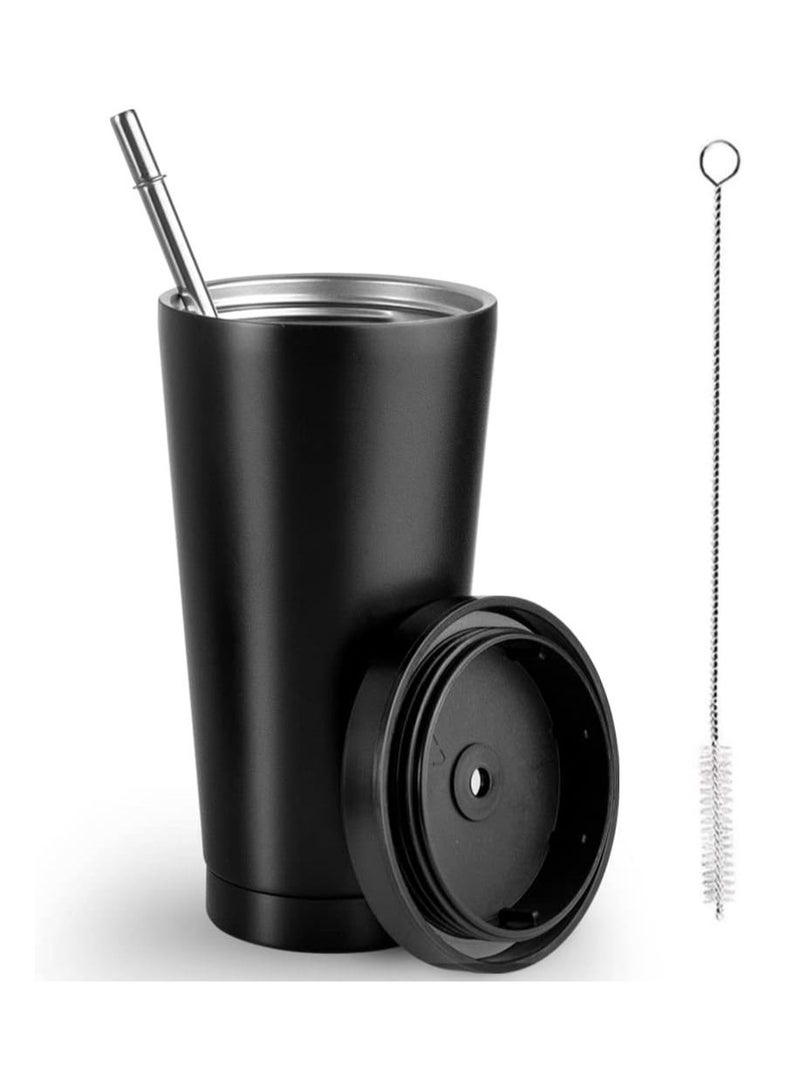 Arabest 16.9oz Stainless Steel Tumbler with a Cleaning Brush and a Straw, Durable Non-slip Coffee Mug, Modern Insulated Travel Mug with Vacuum Insulation（Black）  - Image 1
