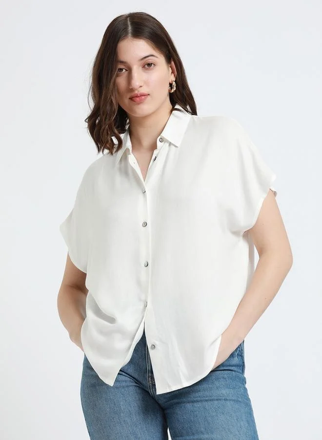 Dennis Lingo Relaxed Fit Offwhite Viscose Moss Shirt Spread Collar