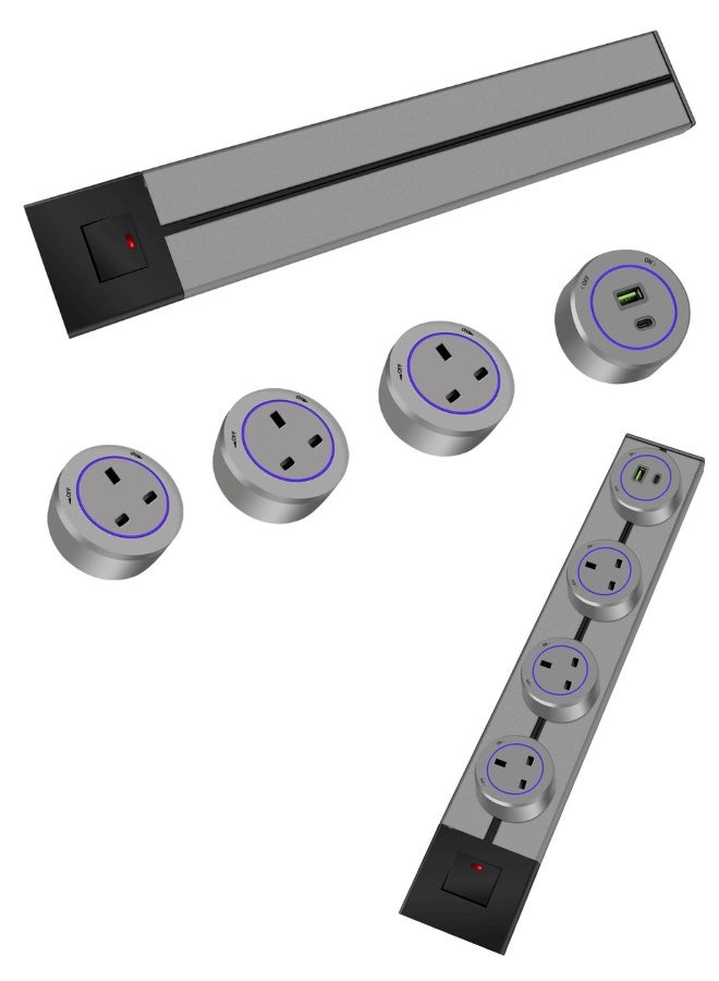 Track socket;Removable Electrical Track Outlet; 50CM Track;3 UK socket adapters Max 8000w,USB-C PD 20W super charging,Suitable for Kitchen, Living Room, Study, Office (UK Outlet-grey) - Image 1