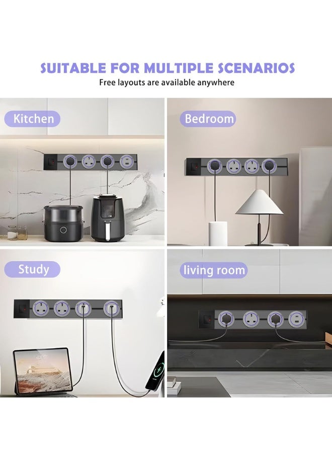 Track socket;Removable Electrical Track Outlet; 50CM Track;3 UK socket adapters Max 8000w,USB-C PD 20W super charging,Suitable for Kitchen, Living Room, Study, Office (UK Outlet-grey) - Image 2