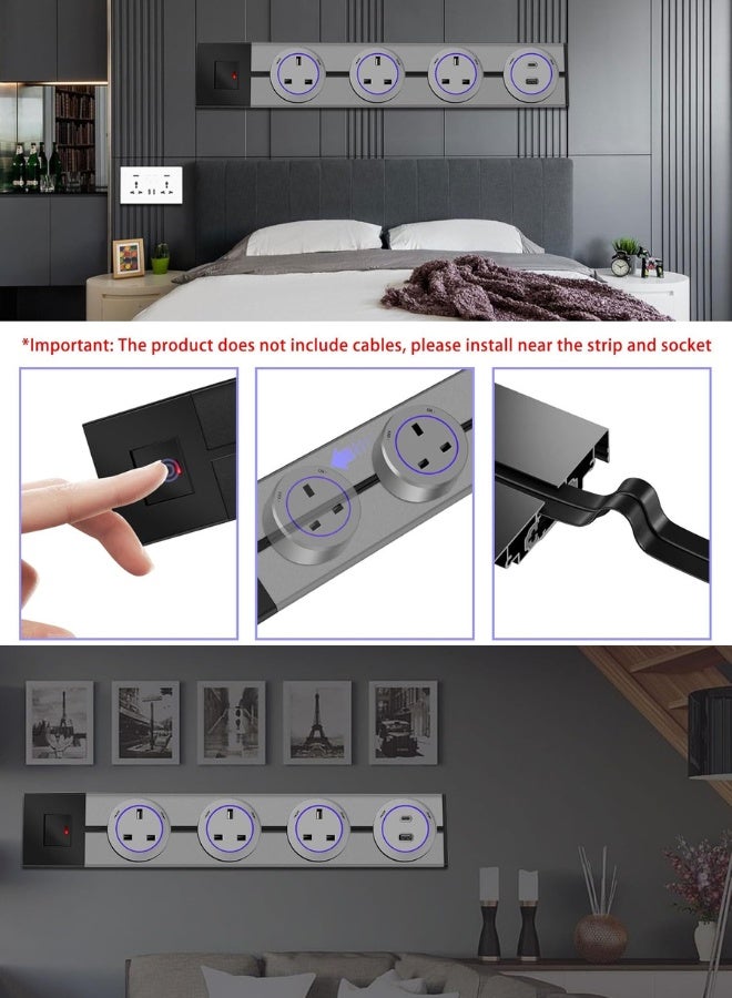 Track socket;Removable Electrical Track Outlet; 50CM Track;3 UK socket adapters Max 8000w,USB-C PD 20W super charging,Suitable for Kitchen, Living Room, Study, Office (UK Outlet-grey) - Image 3