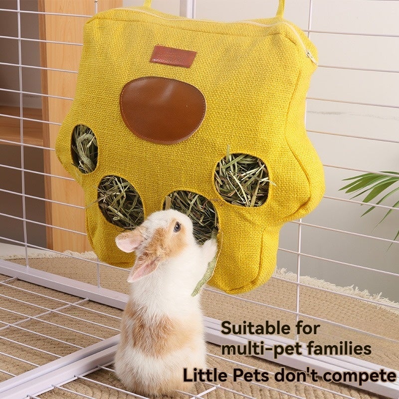 Hay Bag for Small Pets, Cotton and Linen Material, 29*24*4cm Size, 110G Weight, 1 Piece, Multi-Hole Shared Feeding Structure, Extra-Large Capacity, Practical Hanging Function, Suitable for Rabbits Chinchillas Guinea Pigs Hamsters - Image 2