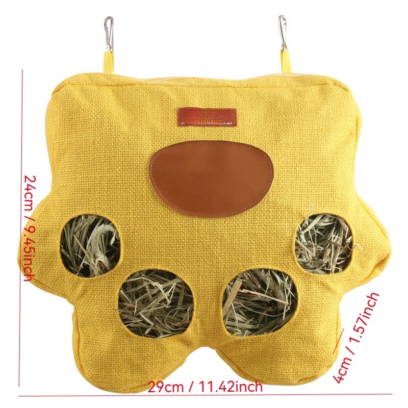 Hay Bag for Small Pets, Cotton and Linen Material, 29*24*4cm Size, 110G Weight, 1 Piece, Multi-Hole Shared Feeding Structure, Extra-Large Capacity, Practical Hanging Function, Suitable for Rabbits Chinchillas Guinea Pigs Hamsters - Image 4