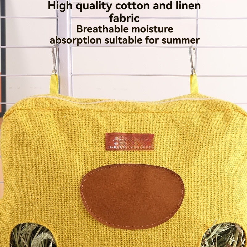 Hay Bag for Small Pets, Cotton and Linen Material, 29*24*4cm Size, 110G Weight, 1 Piece, Multi-Hole Shared Feeding Structure, Extra-Large Capacity, Practical Hanging Function, Suitable for Rabbits Chinchillas Guinea Pigs Hamsters - Image 3