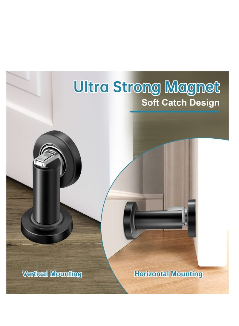 Door Stoppers, Magnetic Door Stop, Heavy Duty Stainless Steel Door Catch, Holder Your Door, Modern Wall/Ground Mount Door Stopper, Black, 2 Pack - Image 3