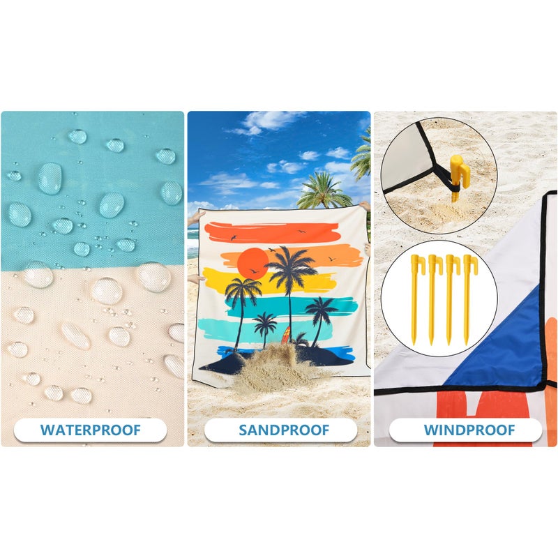 WIWIGO Beach Blanket Waterproof Sandproof Beach Mat 79" X 83"/10'x9'for 2-8 Adults Quick Drying Outdoor Picnic Mat Beach Accessories for Travel, Camping, Hiking - Image 3