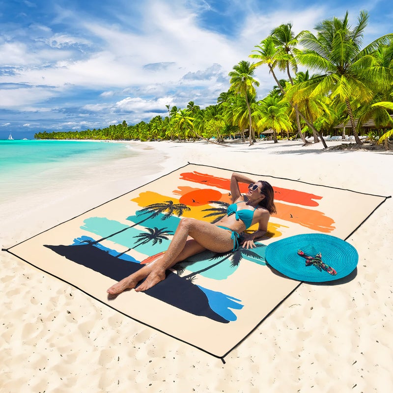 WIWIGO Beach Blanket Waterproof Sandproof Beach Mat 79" X 83"/10'x9'for 2-8 Adults Quick Drying Outdoor Picnic Mat Beach Accessories for Travel, Camping, Hiking - Image 5