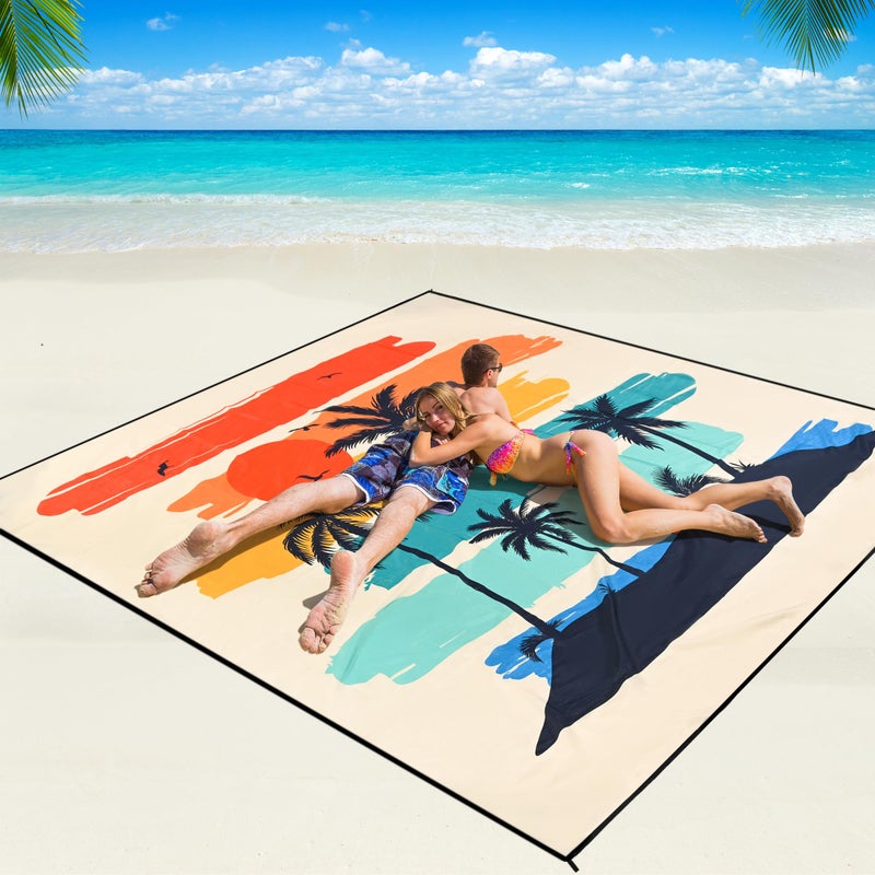 WIWIGO Beach Blanket Waterproof Sandproof Beach Mat 79" X 83"/10'x9'for 2-8 Adults Quick Drying Outdoor Picnic Mat Beach Accessories for Travel, Camping, Hiking - Image 1