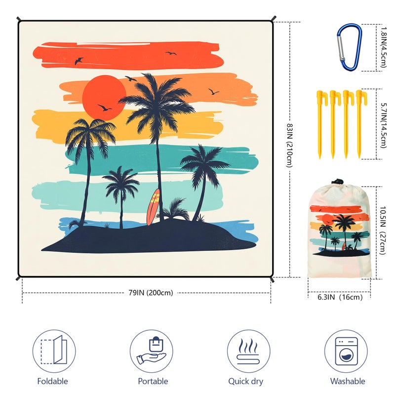 WIWIGO Beach Blanket Waterproof Sandproof Beach Mat 79" X 83"/10'x9'for 2-8 Adults Quick Drying Outdoor Picnic Mat Beach Accessories for Travel, Camping, Hiking - Image 2