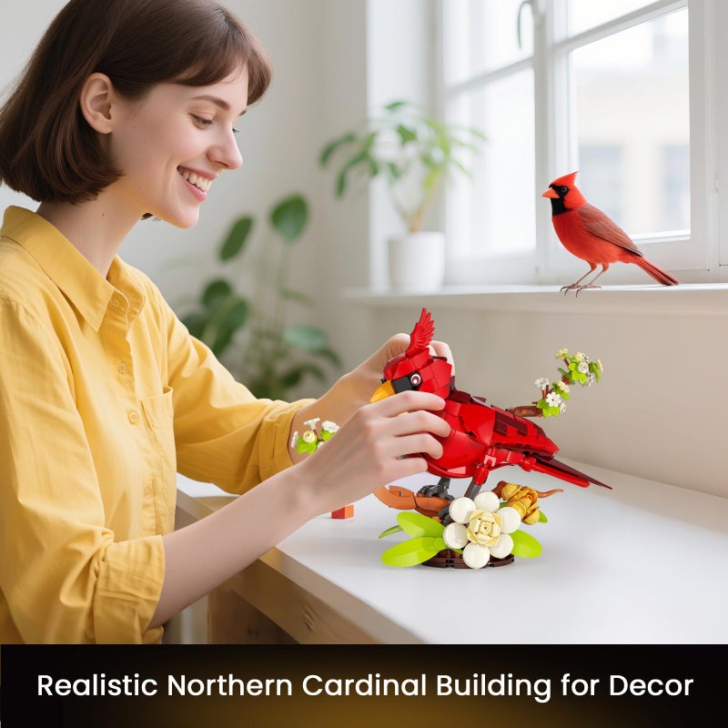 JAKI Northern Cardinal Building Set, Red Birds with Flower Camellia for Adults, Red Cardinal Model for Bird Lovers, Nature DÃ©cor Gifts for Display - Image 2