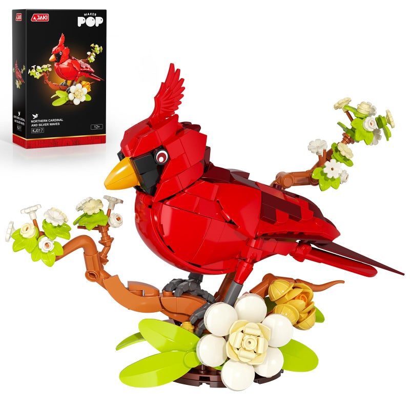 JAKI Northern Cardinal Building Set, Red Birds with Flower Camellia for Adults, Red Cardinal Model for Bird Lovers, Nature DÃ©cor Gifts for Display - Image 1